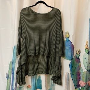 Free People army green and black stripped high-low blouse